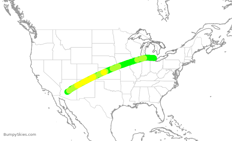 Turbulence forecast map for AAL1424, DTW to PHX