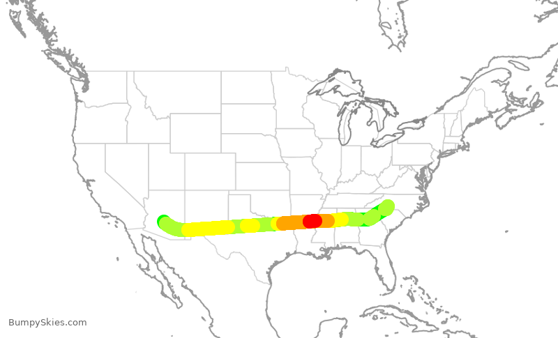 Turbulence forecast map for AAL1424, PHX to CLT