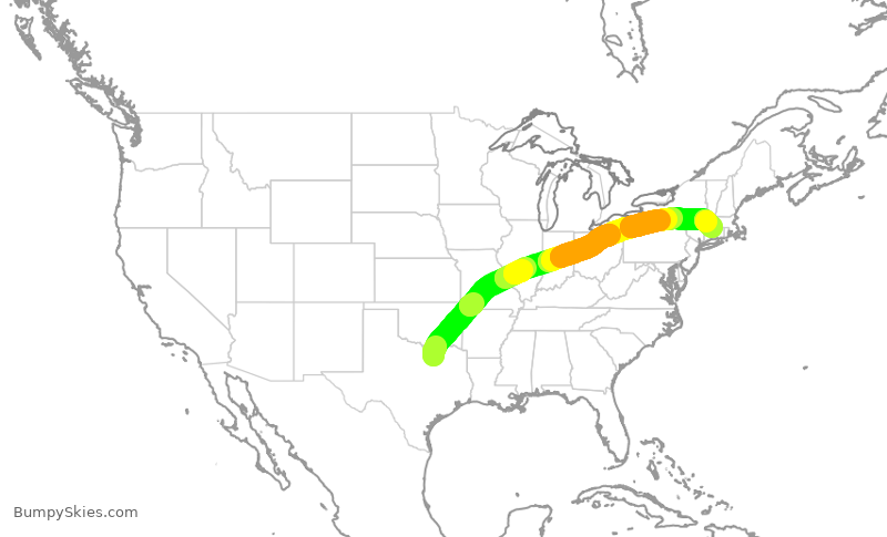 Turbulence forecast map for AAL1425, DFW to BDL