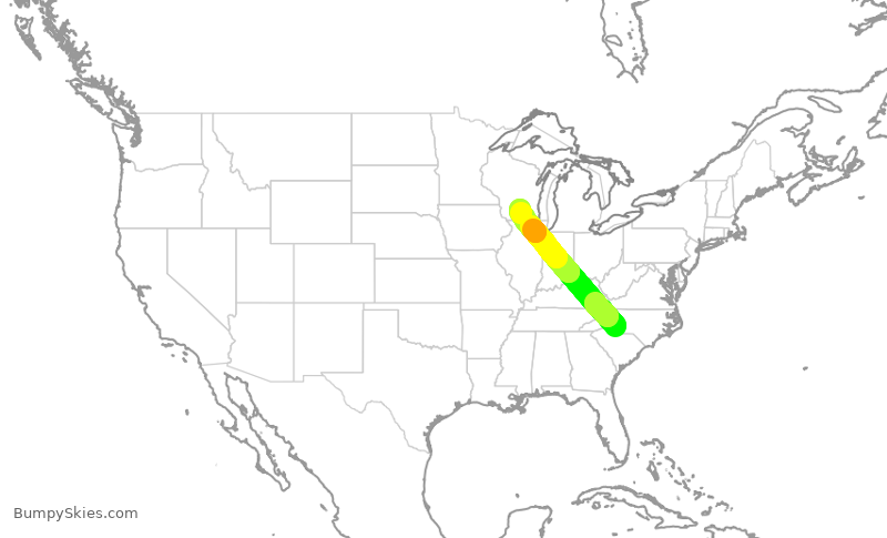 Turbulence forecast map for AAL1426, CLT to MSN