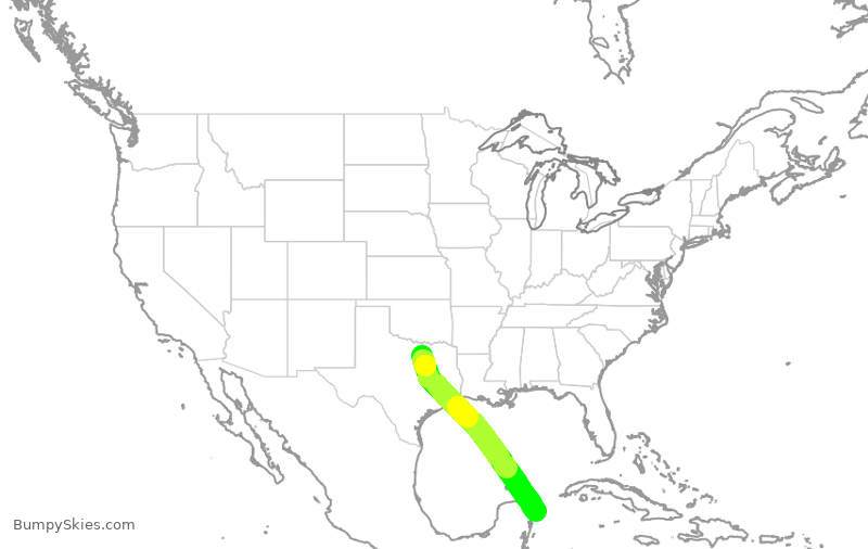 Turbulence forecast map for AAL1426, DFW to MCZ