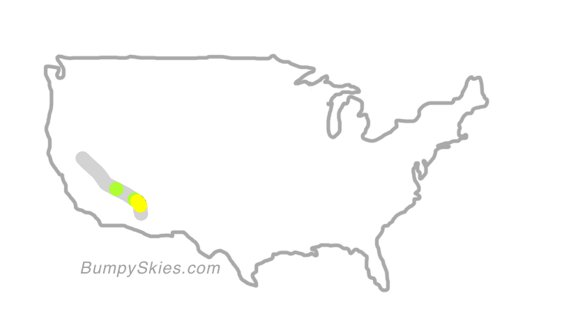 Map of continental US with illustrated flight path and turbulence forecast (described in text below)