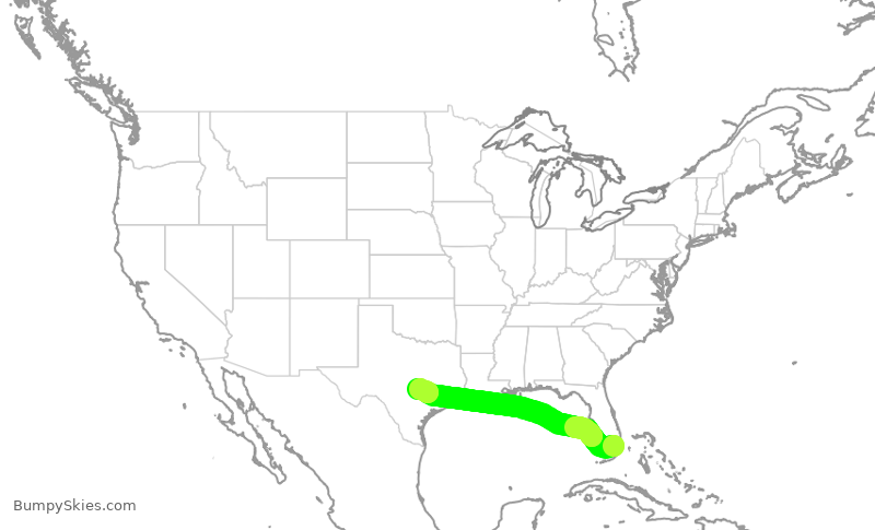 Turbulence forecast map for AAL1427, MIA to AUS