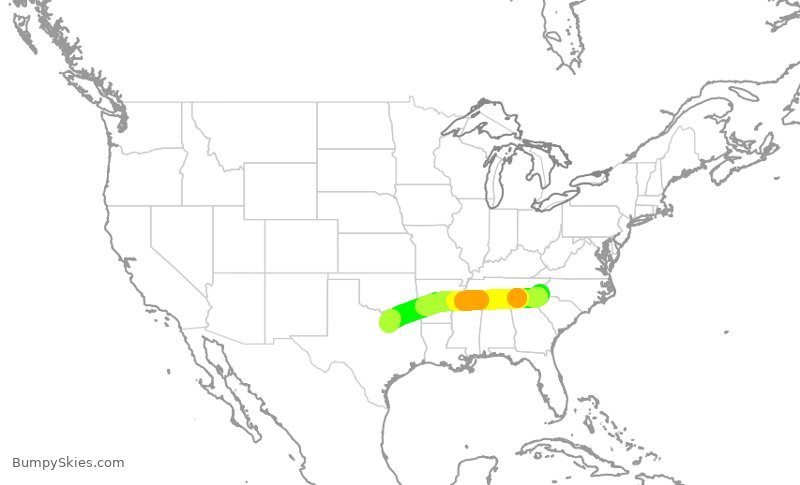 Turbulence forecast map for AAL1429, AVL to DFW
