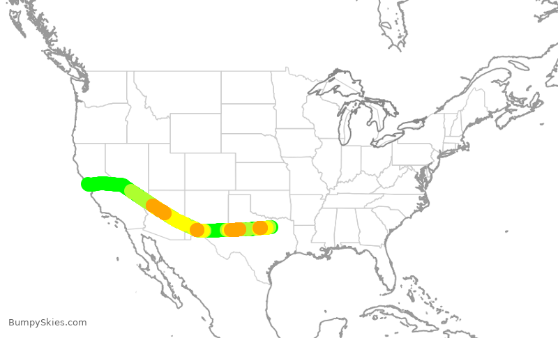 Turbulence forecast map for AAL1430, DFW to SFO