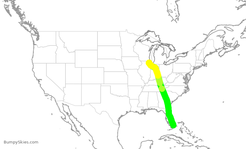 Turbulence forecast map for AAL1431, MIA to ORD