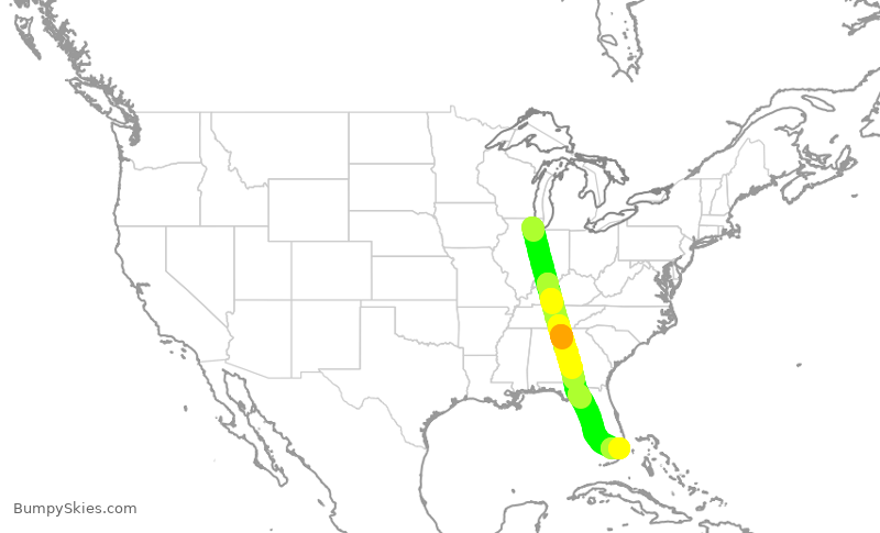 Turbulence forecast map for AAL1431, ORD to MIA