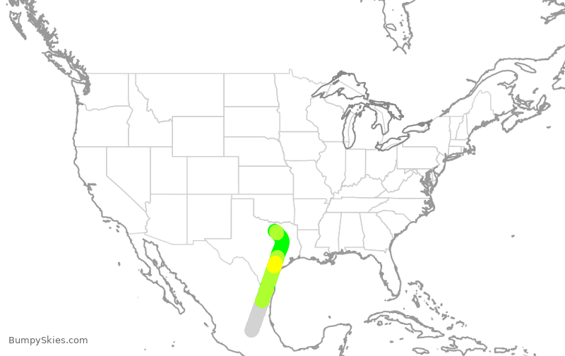 Turbulence forecast map for AAL1432, MQT to DFW