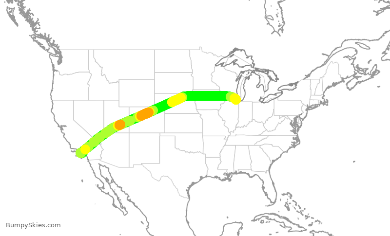 Turbulence forecast map for AAL1433, LAX to ORD