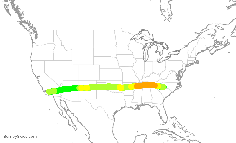 Turbulence forecast map for AAL1436, CLT to LAX