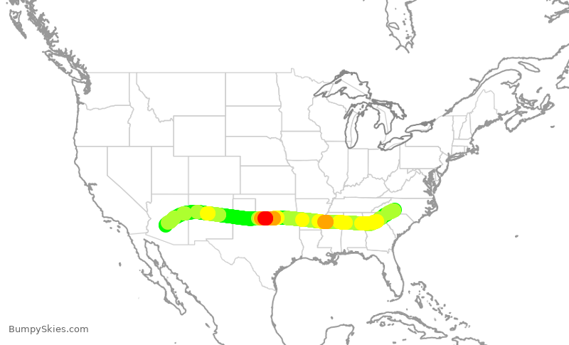 Turbulence forecast map for AAL1437, CLT to PHX