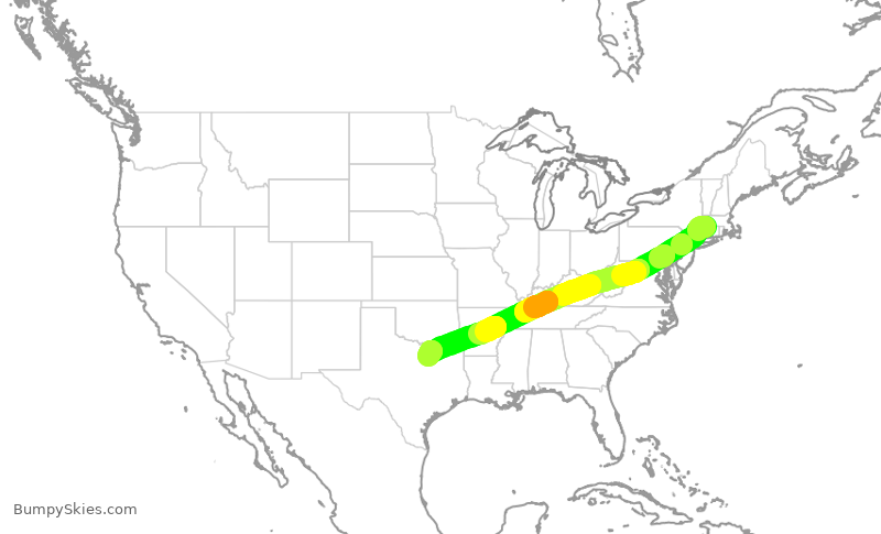 Turbulence forecast map for AAL1438, BDL to DFW