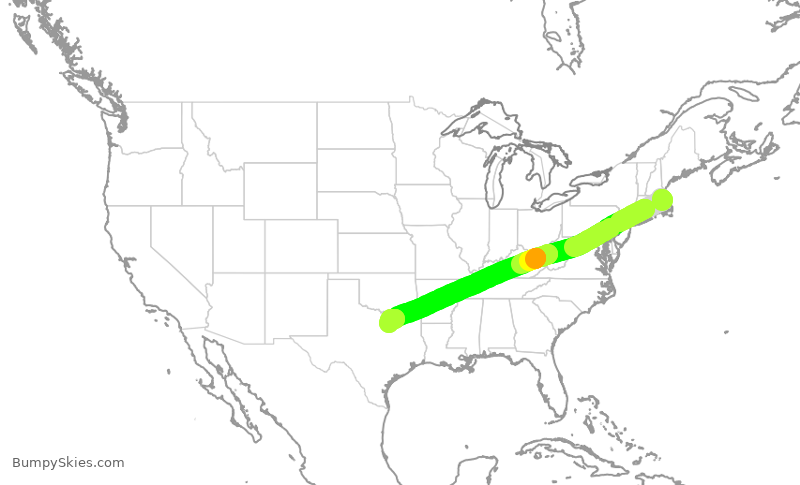 Turbulence forecast map for AAL1438, BOS to DFW