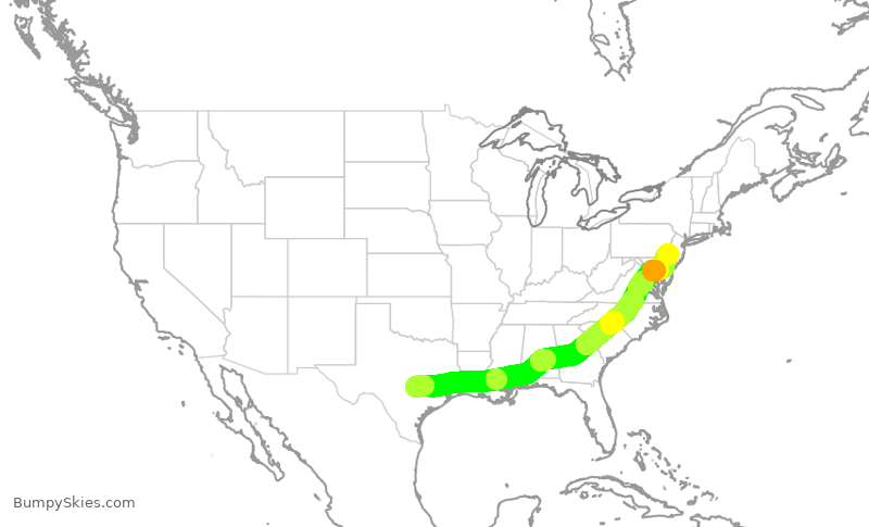 Turbulence forecast map for AAL1441, AUS to PHL