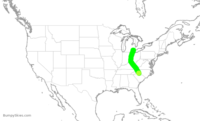 Turbulence forecast map for AAL1443, DTW to CLT