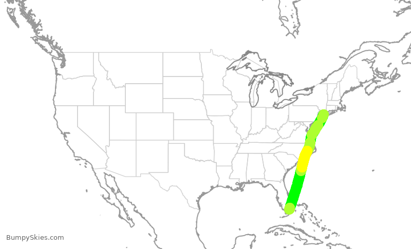 Turbulence forecast map for AAL1445, LGA to MIA