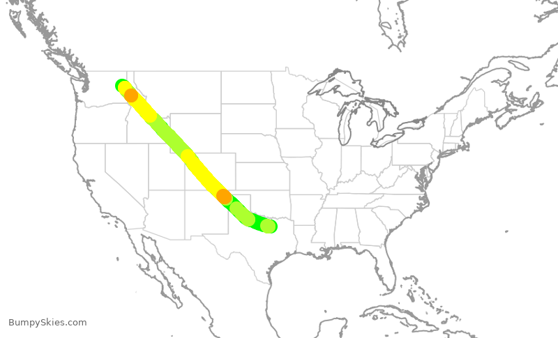 Turbulence forecast map for AAL1446, DFW to GEG