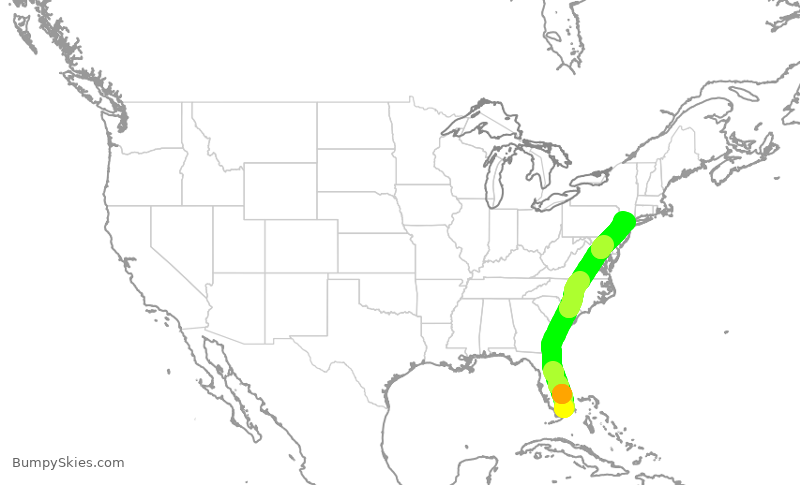 Turbulence forecast map for AAL1446, MIA to EWR