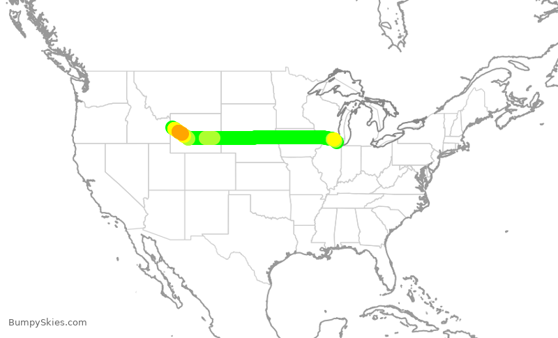 Turbulence forecast map for AAL1448, JAC to ORD