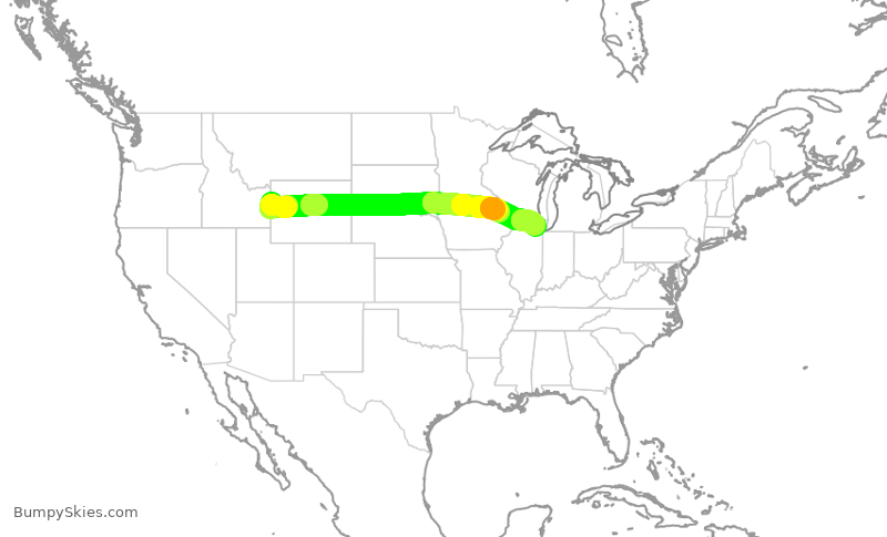 Turbulence forecast map for AAL1449, JAC to ORD