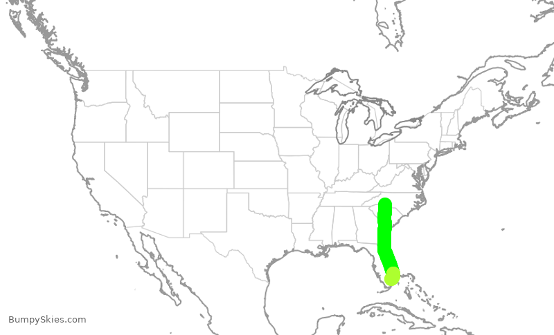 Turbulence forecast map for AAL1451, CLT to FLL