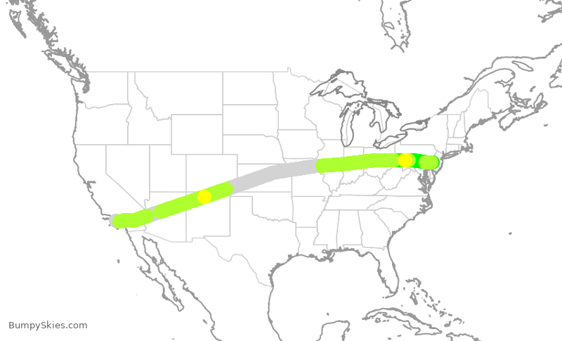 Turbulence forecast map for AAL1451, LAX to PHL