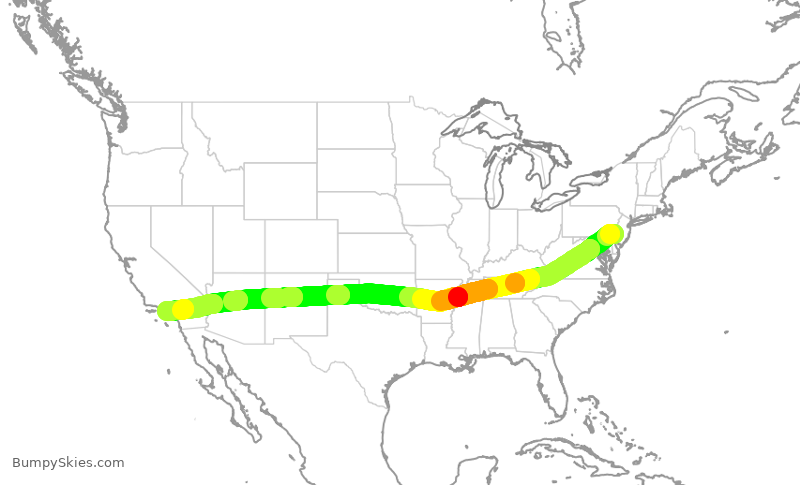 Turbulence forecast map for AAL1451, PHL to LAX