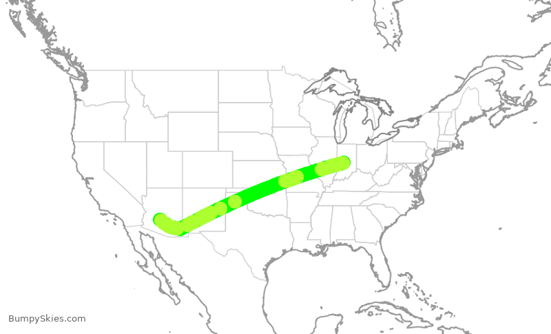 Turbulence forecast map for AAL1453, IND to PHX