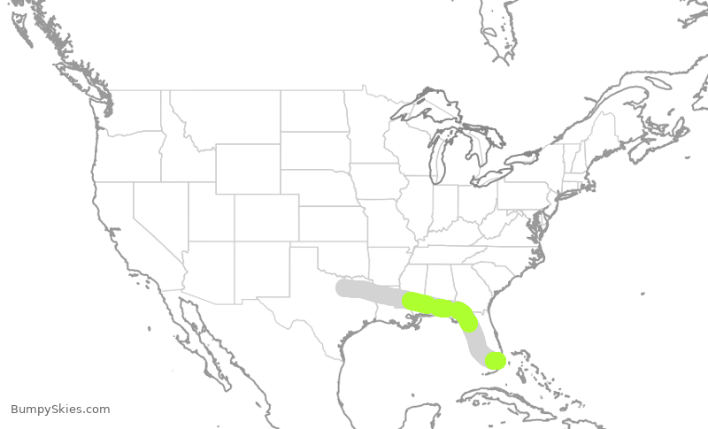 Turbulence forecast map for AAL1454, DFW to MIA