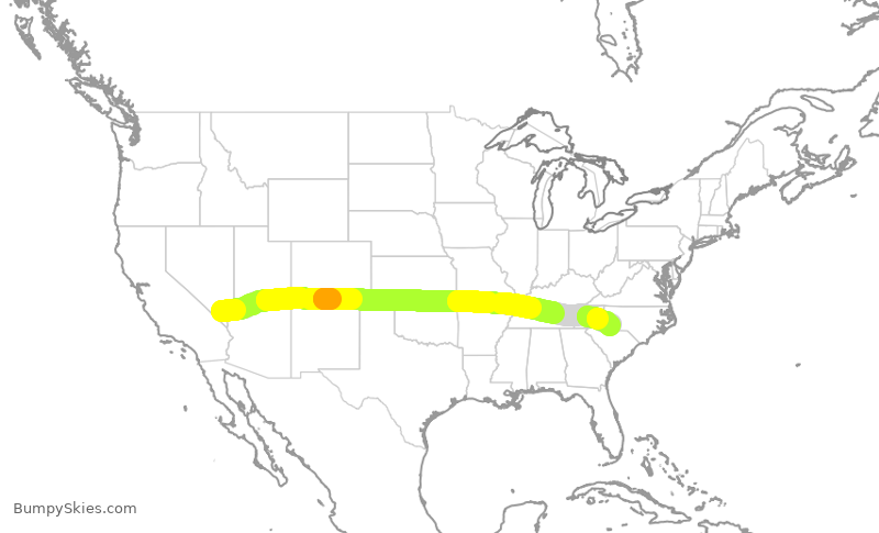 Turbulence forecast map for AAL1454, LAS to CLT