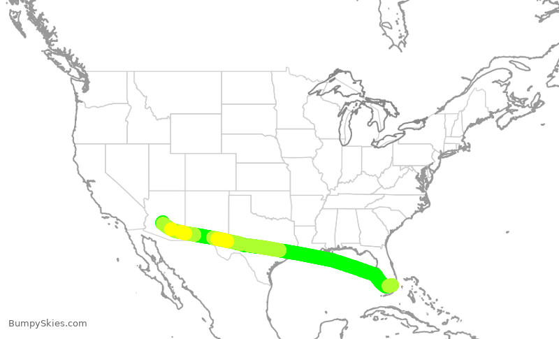 Turbulence forecast map for AAL1454, MIA to PHX