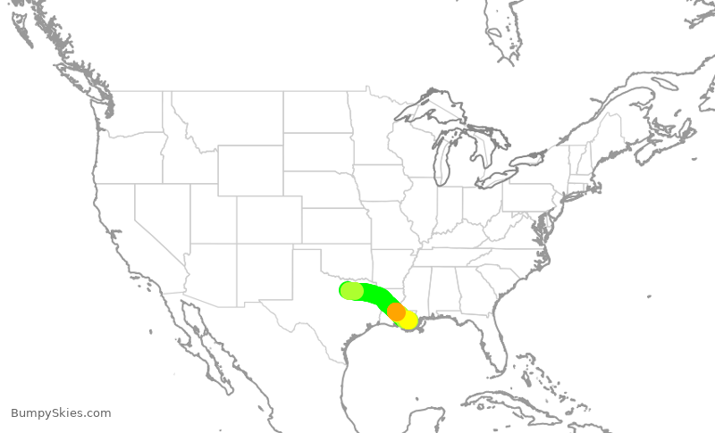 Turbulence forecast map for AAL1455, DFW to MSY