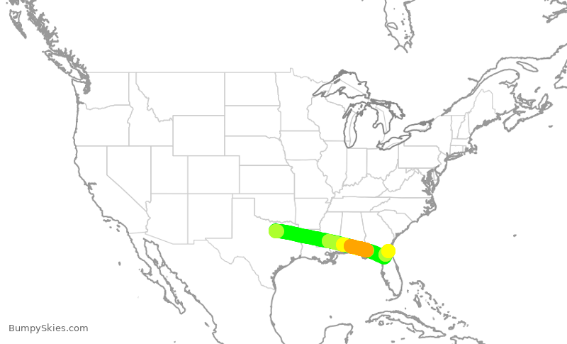Turbulence forecast map for AAL1460, DFW to JAX