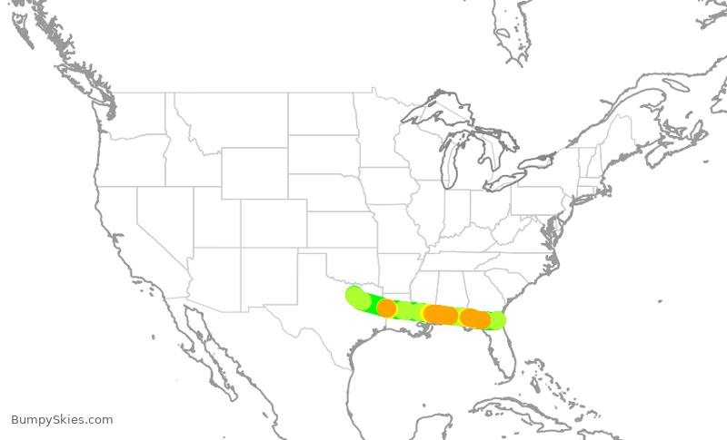 Turbulence forecast map for AAL1460, JAX to DFW