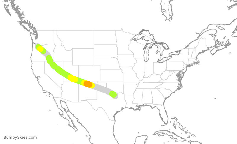 Turbulence forecast map for AAL1460, PDX to DFW