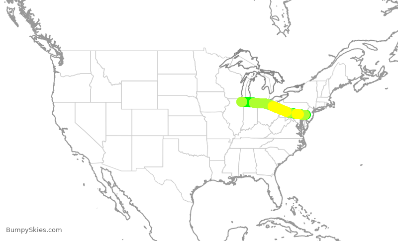 Turbulence forecast map for AAL1461, ORD to PHL