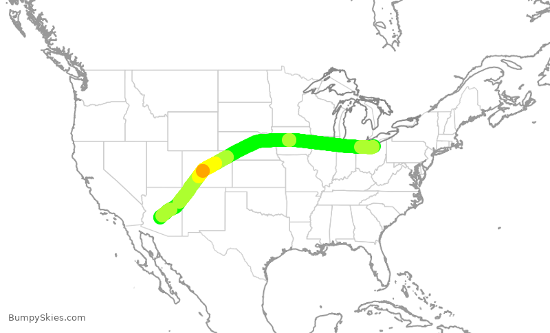 Turbulence forecast map for AAL1464, CLE to PHX