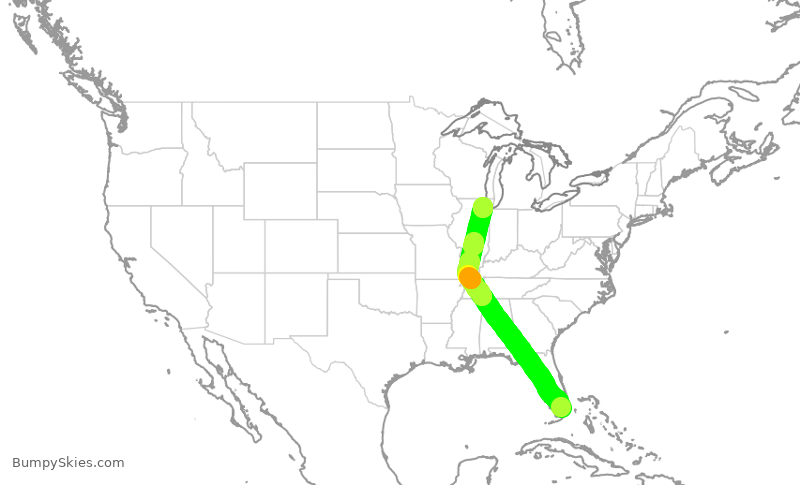 Turbulence forecast map for AAL1464, MIA to ORD