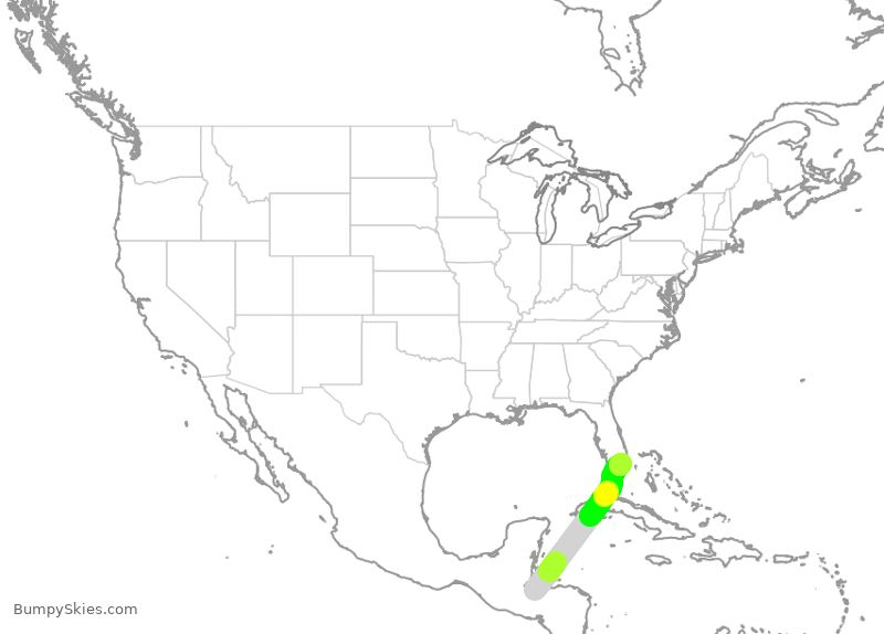 Turbulence forecast map for AAL1464, SAP to MIA