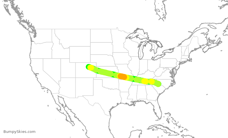 Turbulence forecast map for AAL1467, DEN to CLT