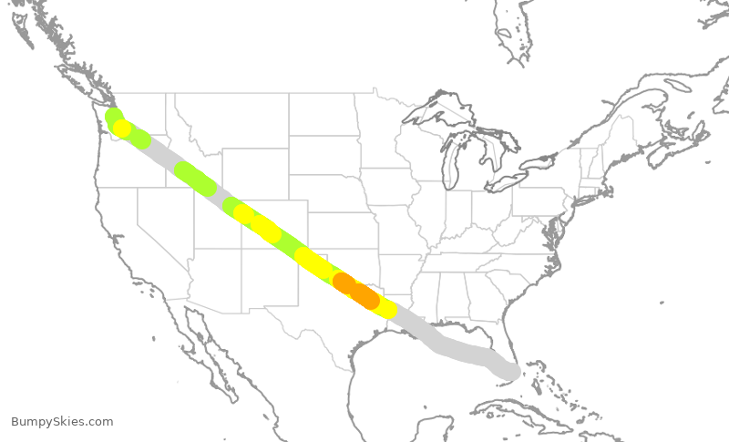 Turbulence forecast map for AAL1471, SEA to MIA