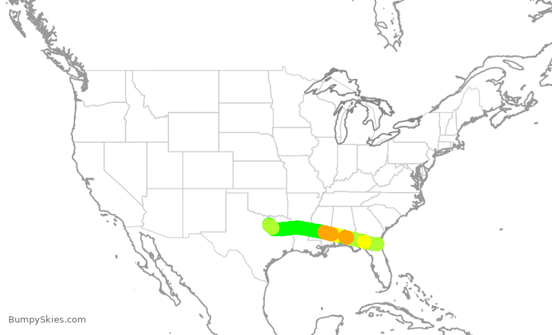 Turbulence forecast map for AAL1472, JAX to DFW