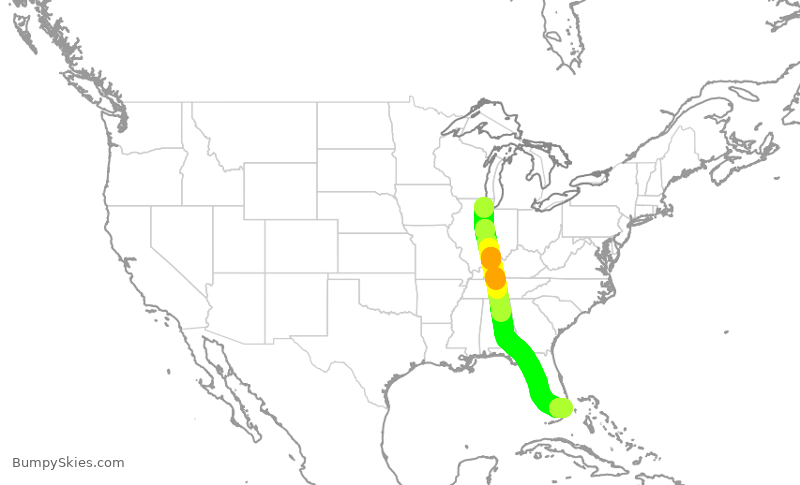 Turbulence forecast map for AAL1474, ORD to MIA