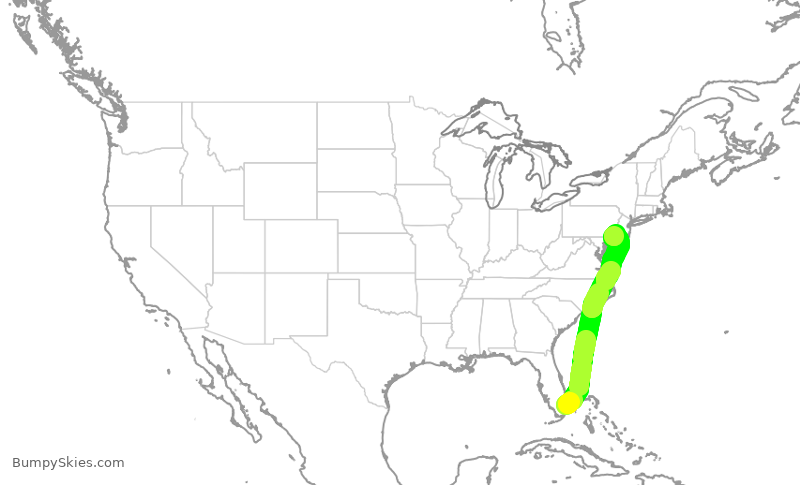 Turbulence forecast map for AAL1478, FLL to PHL