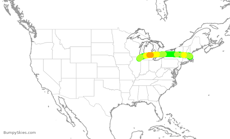 Turbulence forecast map for AAL1479, BOS to ORD
