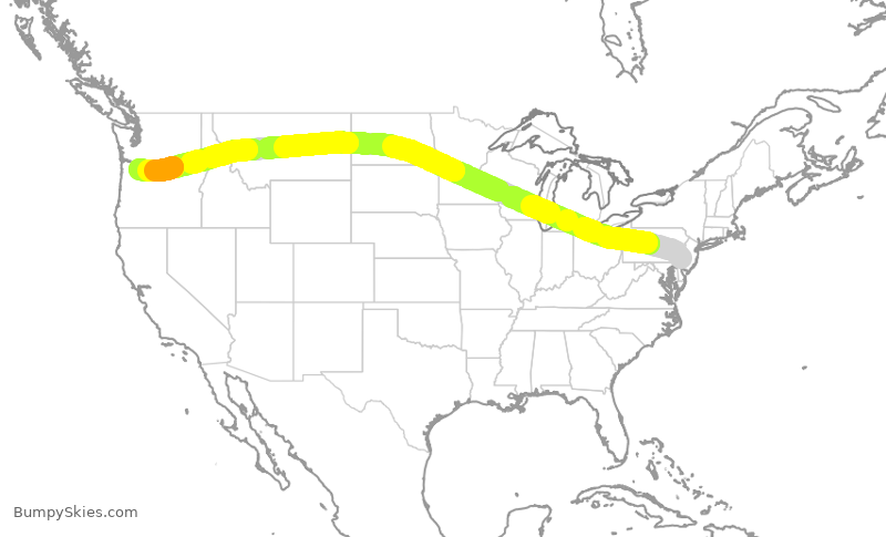 Turbulence forecast map for AAL1483, PHL to PDX