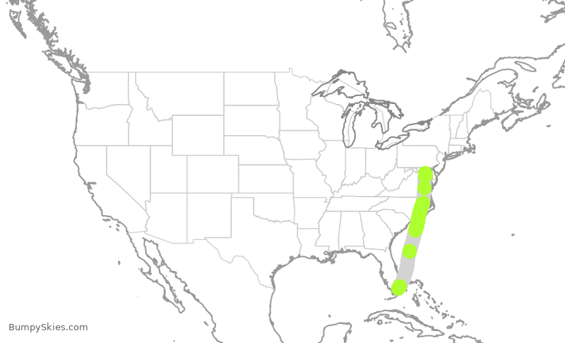 Turbulence forecast map for AAL1484, BWI to MIA