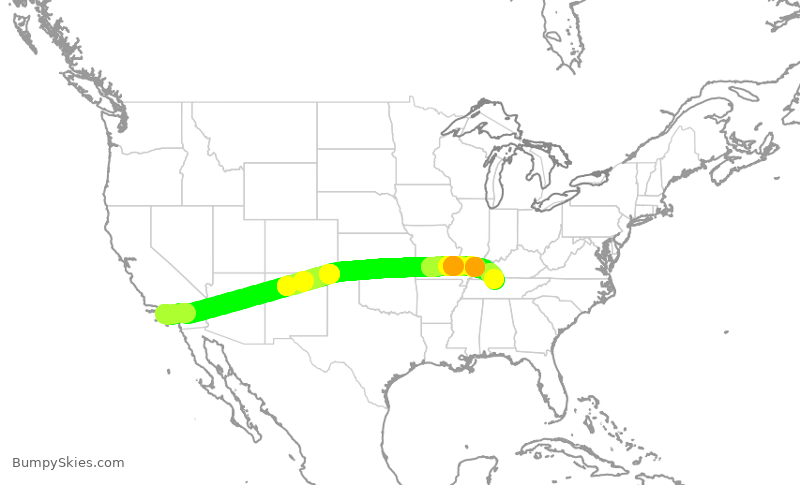 Turbulence forecast map for AAL1484, LAX to BNA