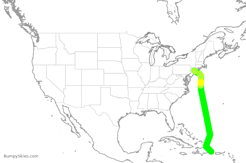 Turbulence forecast map for AAL1485, JFK to PUJ