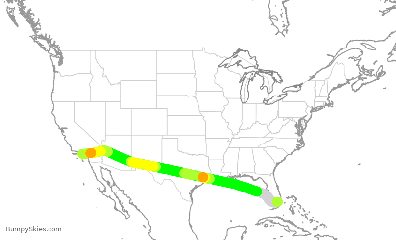 Turbulence forecast map for AAL1485, MIA to LAX